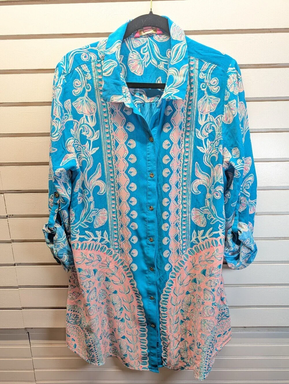 Lilly Pulitzer Natalie Beach Summer Cover Up Turquoise/Pink XL EUC